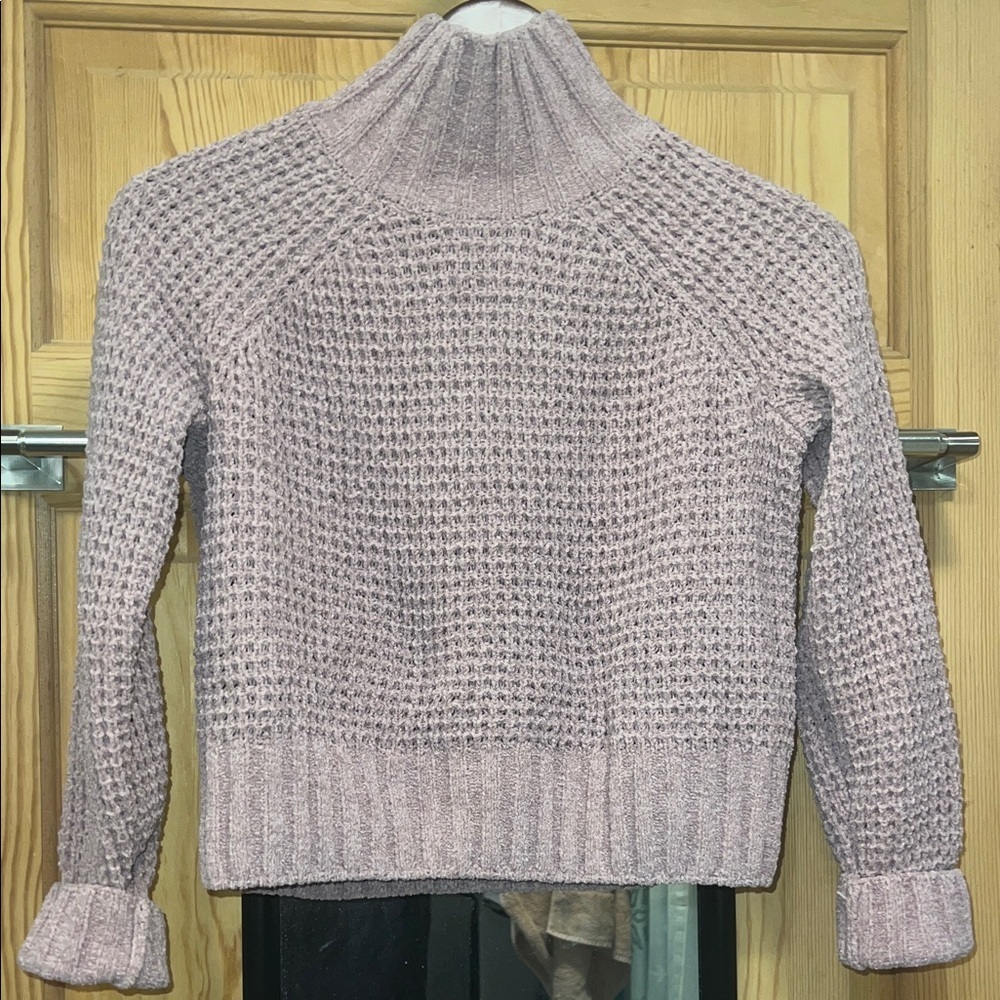 Women's Lavender Turtleneck Texture  Knit Cropped Sweater Sz S